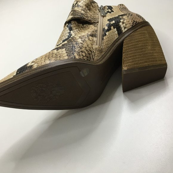 NWOB VINCE CAMUTO Cream Beige Brown Python Block Heel Booties Shoes - Picture 9 of 10
